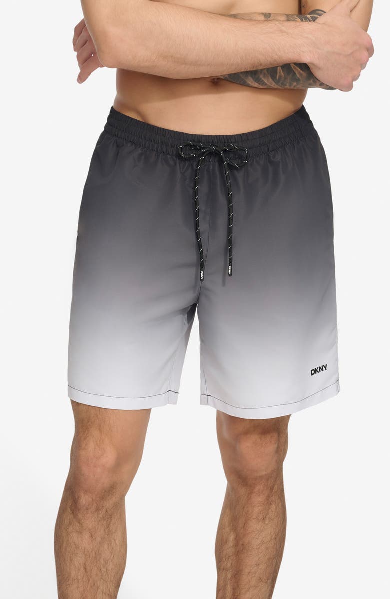 DKNY Core Volley Ombré Swim Trunks, Main, color, Black