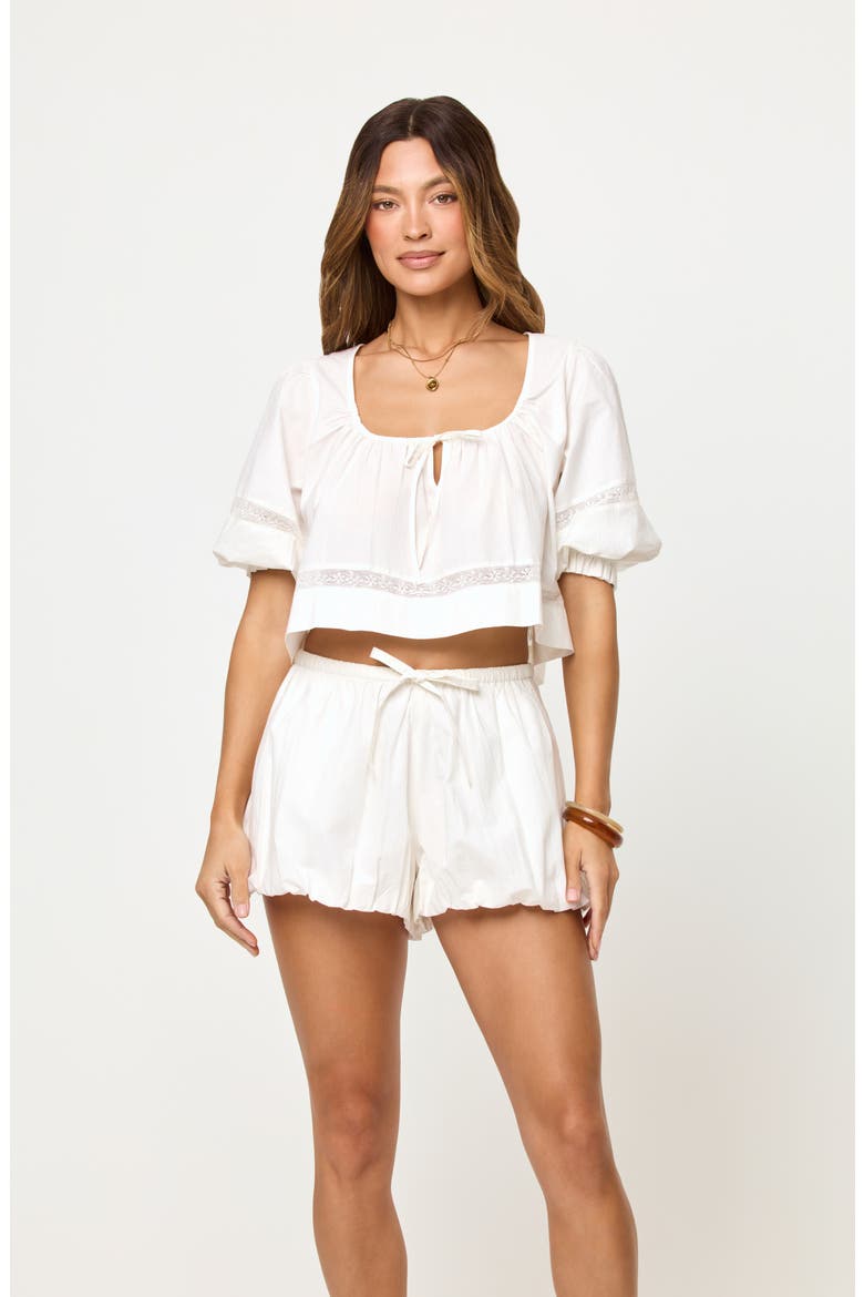 Lucie Bubble Hem Cotton Cover-Up Shorts, Alternate, color, CREAM