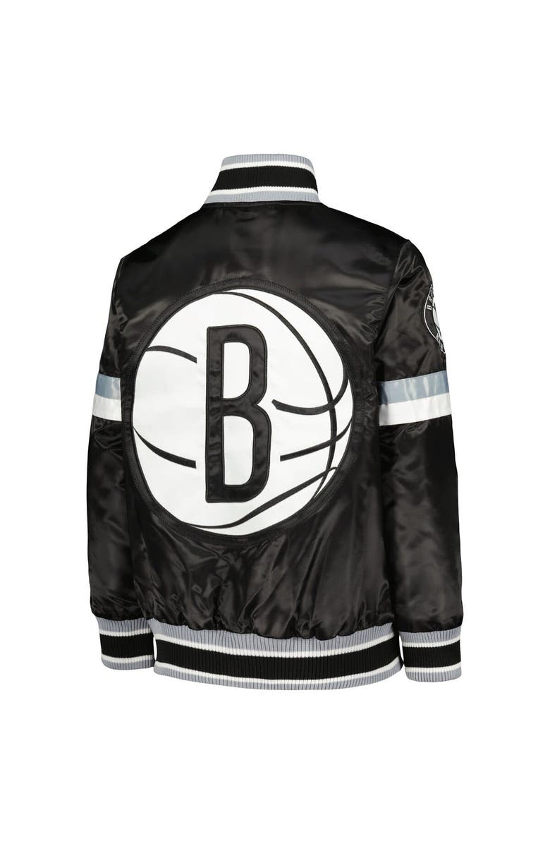 STARTER Youth Starter Black Brooklyn Nets Home Game Varsity Satin Full-Snap Jacket, Alternate, color, Black
