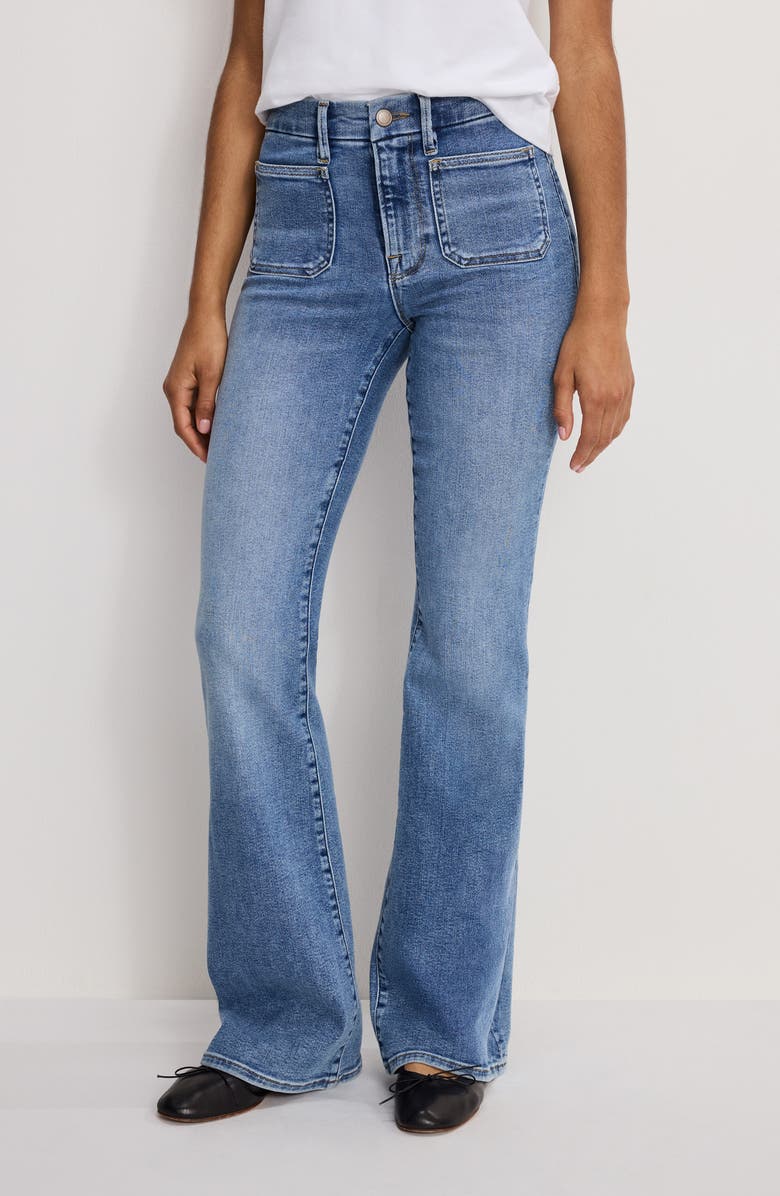 Good American Good Legs Patch Pocket High Waist Flare Jeans, Alternate, color, Indigo1149