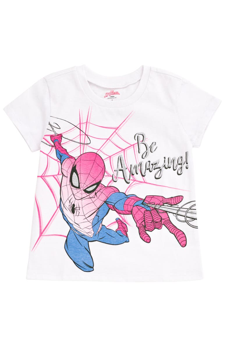 Marvel Spider-Man T-Shirt Skirt & Scrunchie Set, Alternate, color, White / Pink