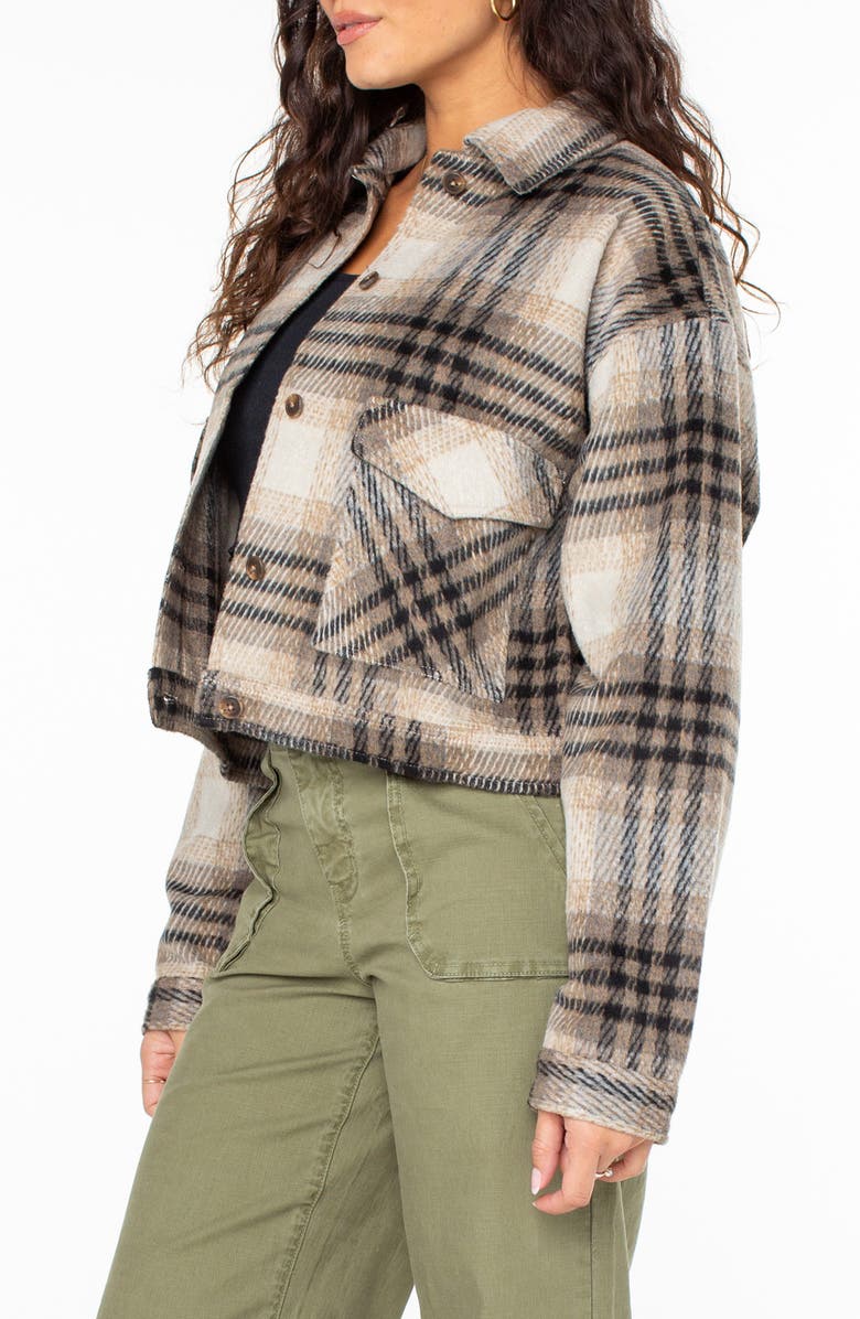 Roxy Township Plaid Crop Shirt Jacket, Alternate, color, Warm Taupe