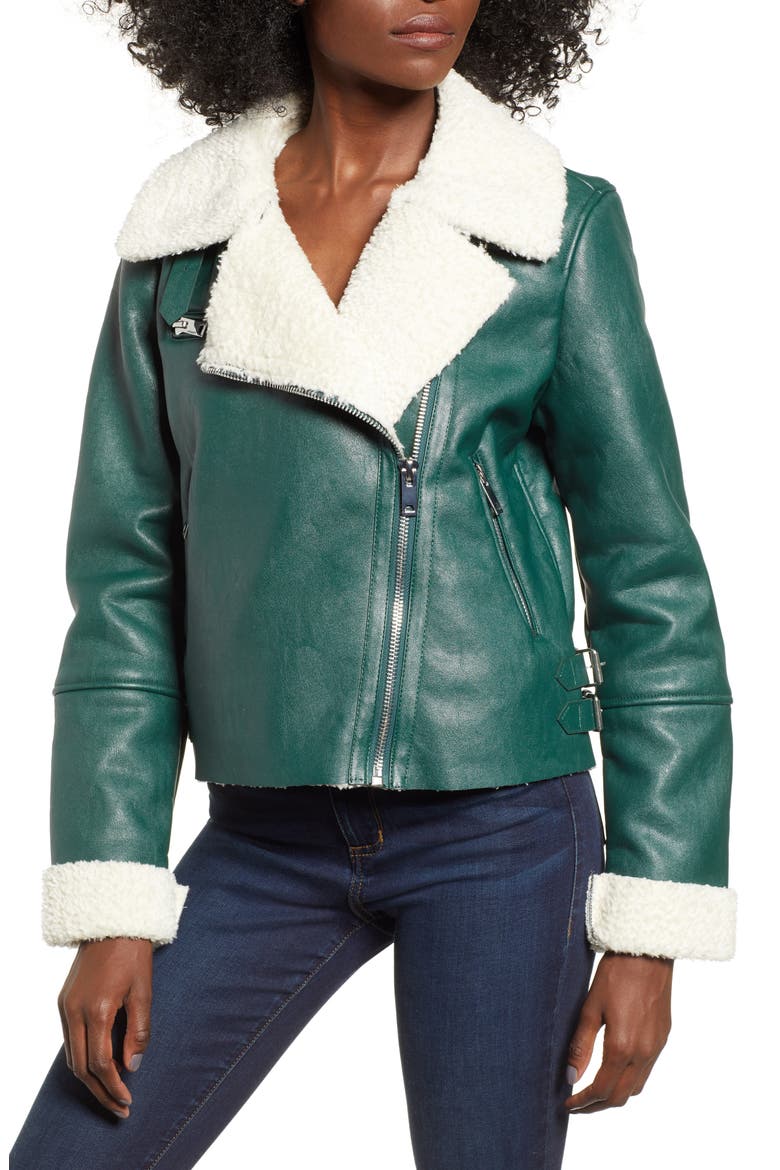 Moto Jacket with Faux Shearling Lining, Alternate, color, OUT OF THE WOODS