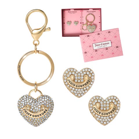 Pave Heart Keychain & Earrings Set