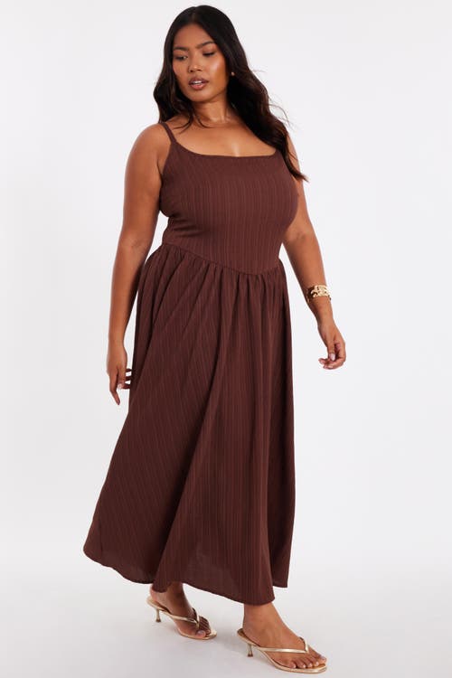 Quiz Plus Size Drop Waist Textured Dress In Brown
