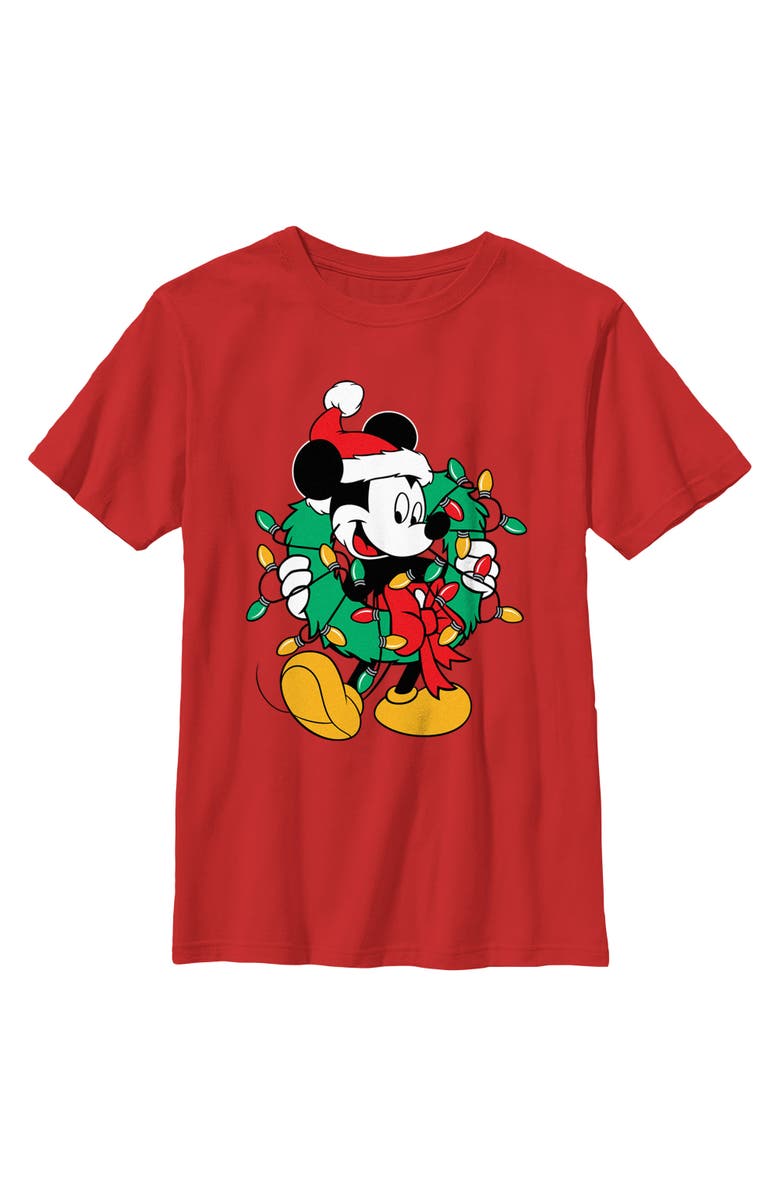 Mickey & Friends Boy's Mickey & Friends Christmas Wreath Mickey  Graphic T-Shirt, Main, color, Red