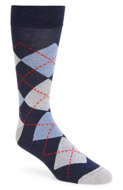 Argyle Combed Cotton Blend Dress Socks