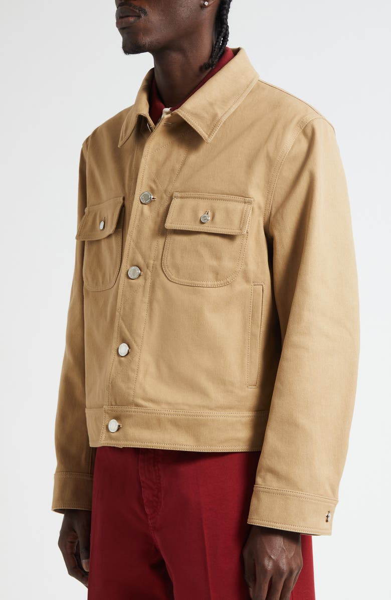 Thom Browne Backstrap Denim Utility Jacket, Alternate, color, Khaki