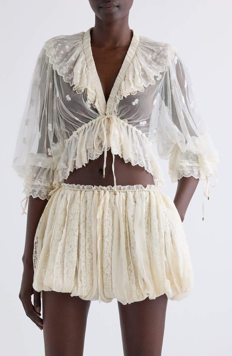 Chloé Ruffle Lace Crop Top, Main, color, Whisper White