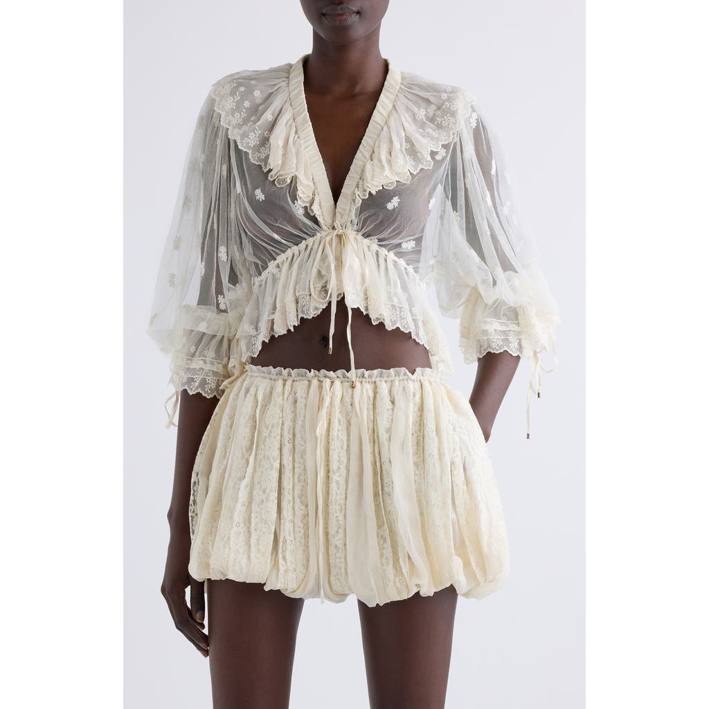 Chloé Ruffle Lace Crop Top In Whisper White