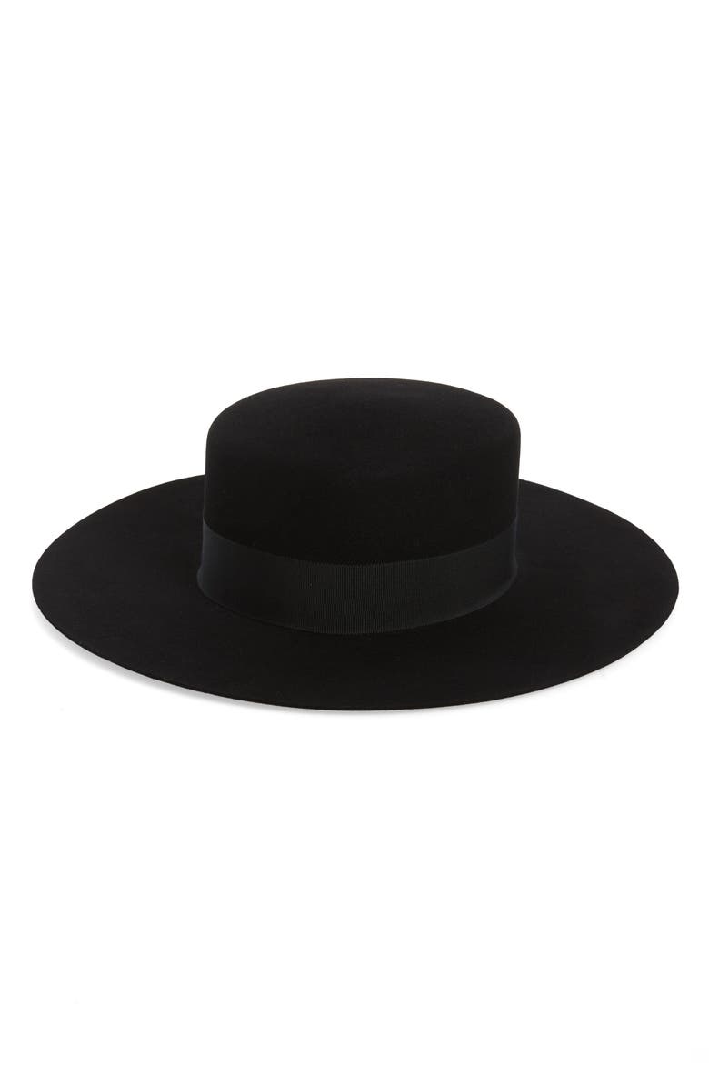 Saint Laurent Fur Felt Boater Hat, Main, color, 