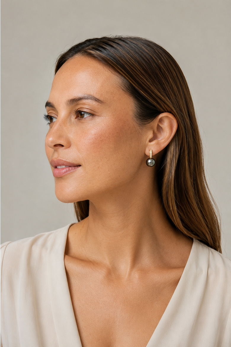Tahitian South Sea Pearl & Diamond Huggie Emily Earrings, Alternate, color, Yellow Gold