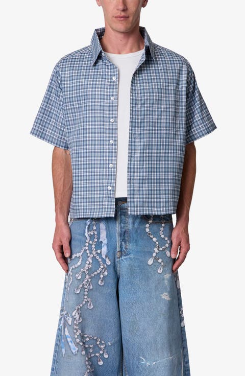 Plaid Poplin Cropped Short Sleeve Shirt