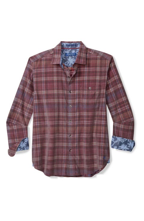 Coastline Check Stretch Cotton Corduroy Button-Up Shirt