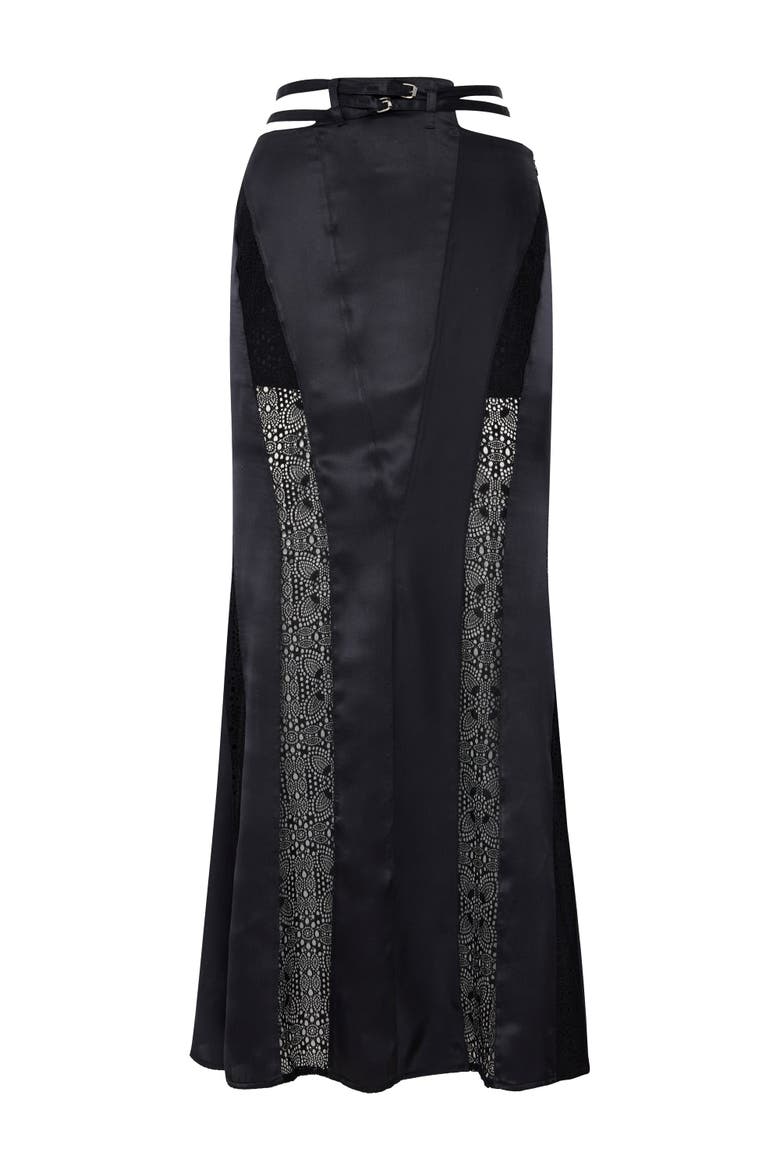 Pure Silk Long Skirt, Main, color, BLACK
