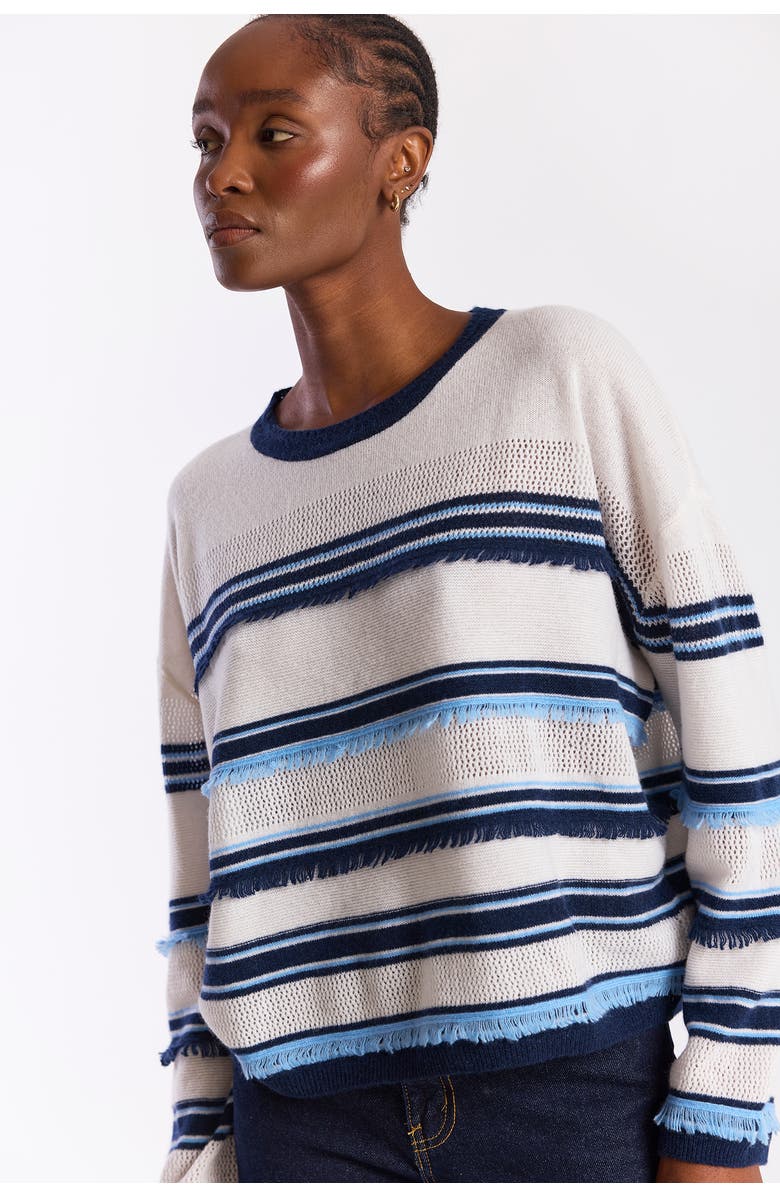 Brodie Pure Cashmere Funky Stripe 100% Cashmere Sweater, Alternate, color, Organic White/Splash, Navy