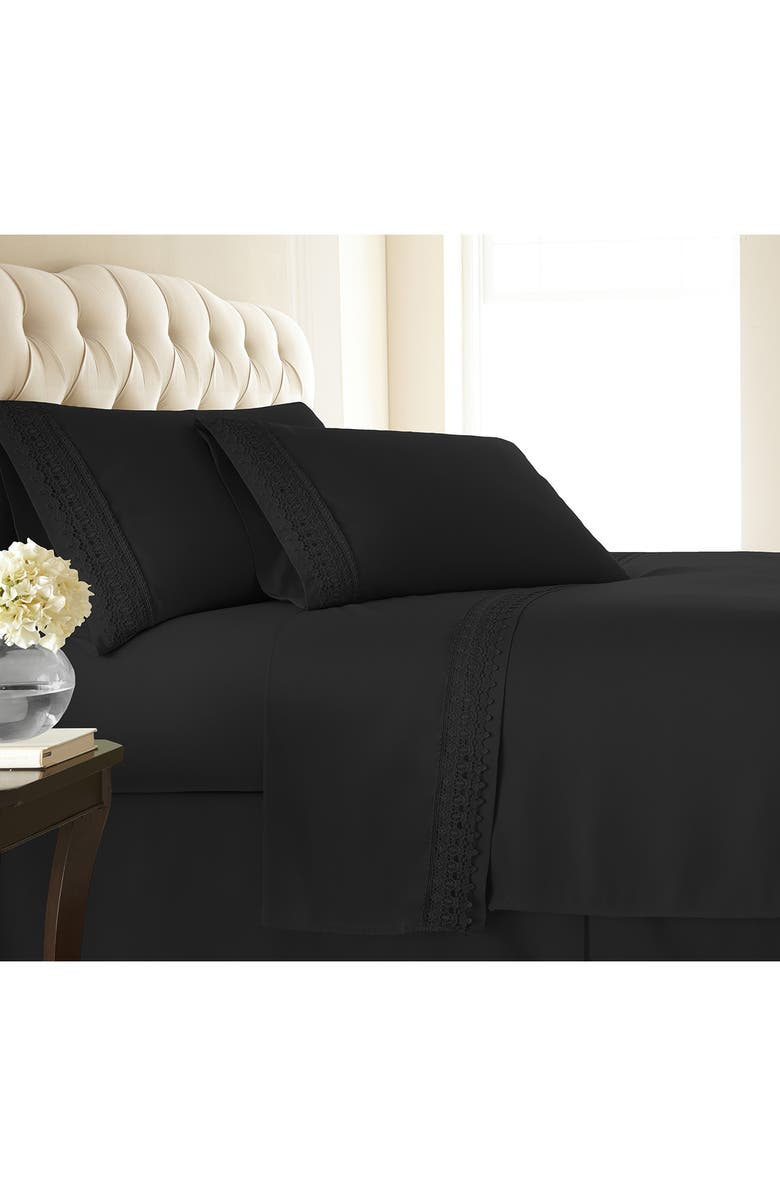 SOUTHSHORE FINE LINENS Premium Collection Vilano Lace Double Brushed Lace Extra Deep Pocket Sheet Set, Main, color, 