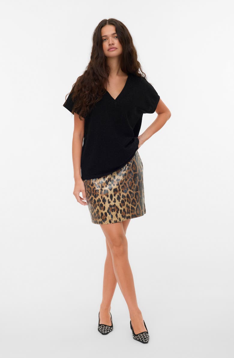 VERO MODA Lucy Sequin Leopard Print Miniskirt, Alternate, color, Birch Aop Leo Sequin