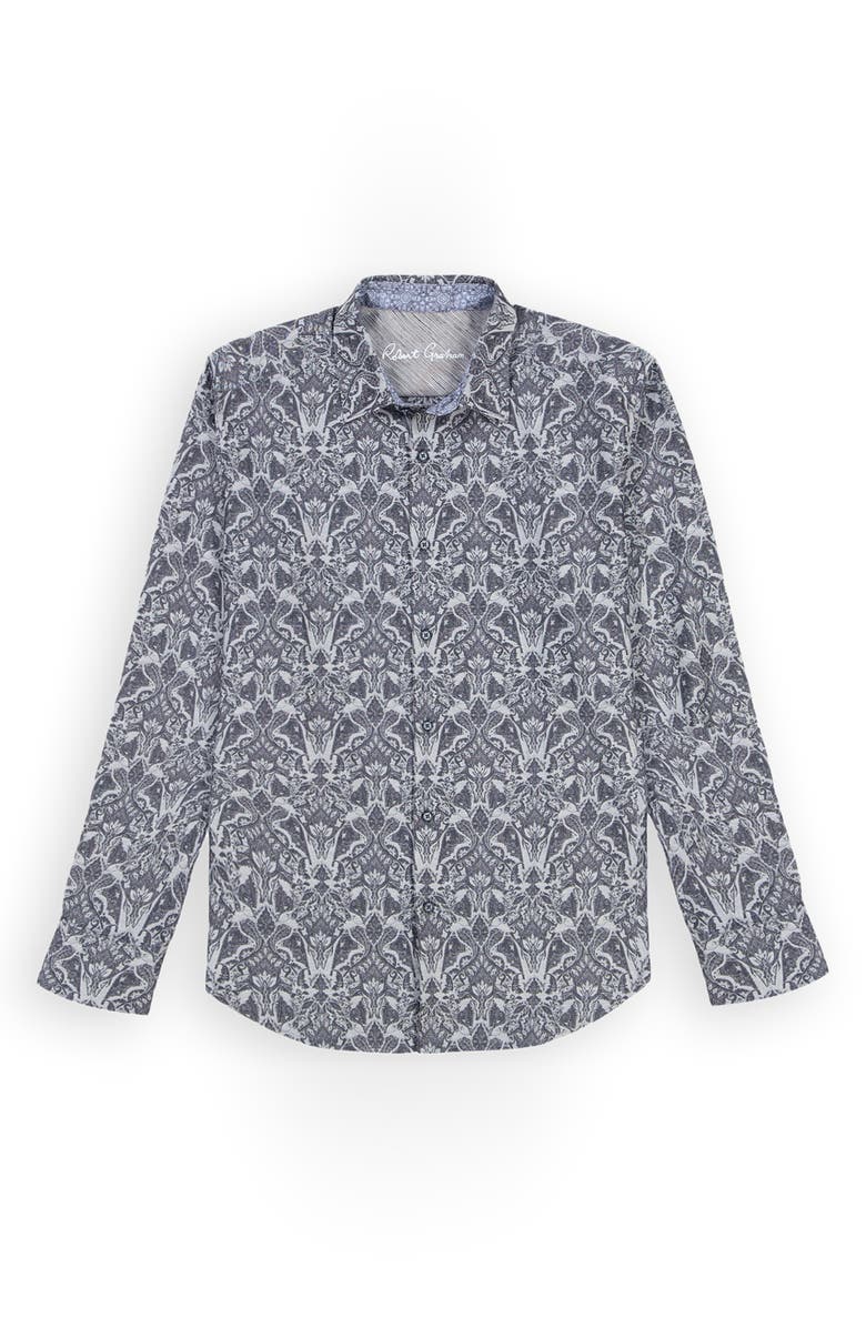 Robert Graham Highland Classic Fit Stretch Cotton Button-Up Shirt, Alternate, color, Dark Grey