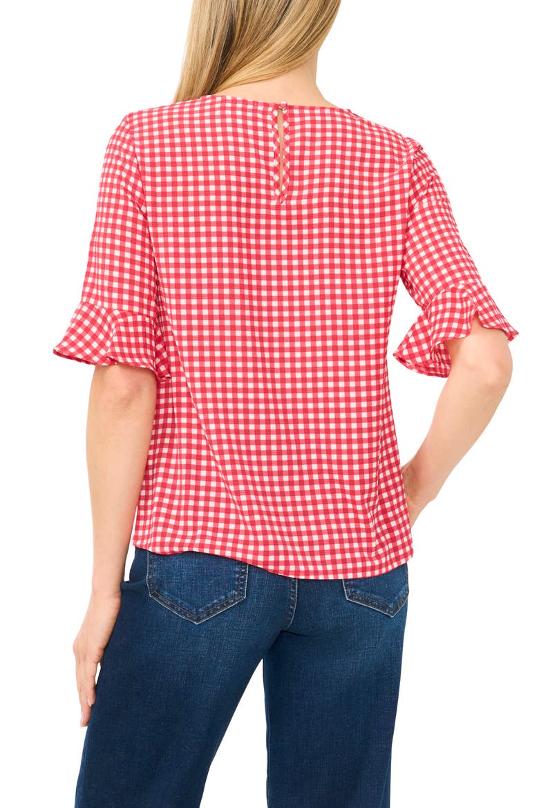 Gingham Ruffle Sleeve Top, Alternate, color, CLARET RED