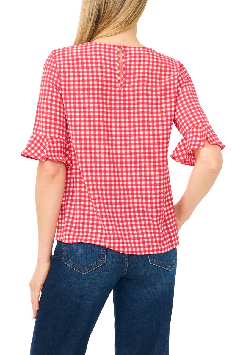CeCe Gingham Ruffle Sleeve Top, Alternate, color, Claret Red