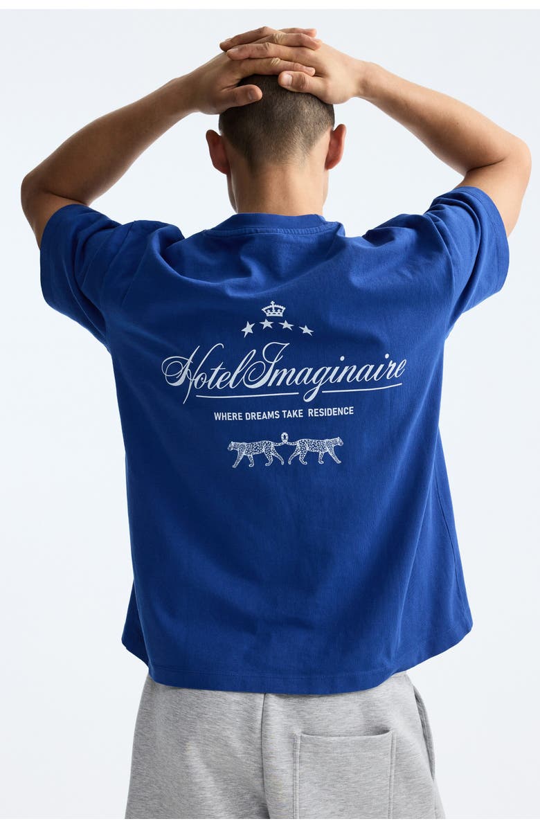 H&M Relaxed Fit Printed Cotton T-shirt, Alternate, color, Blue/Hotel Imaginaire