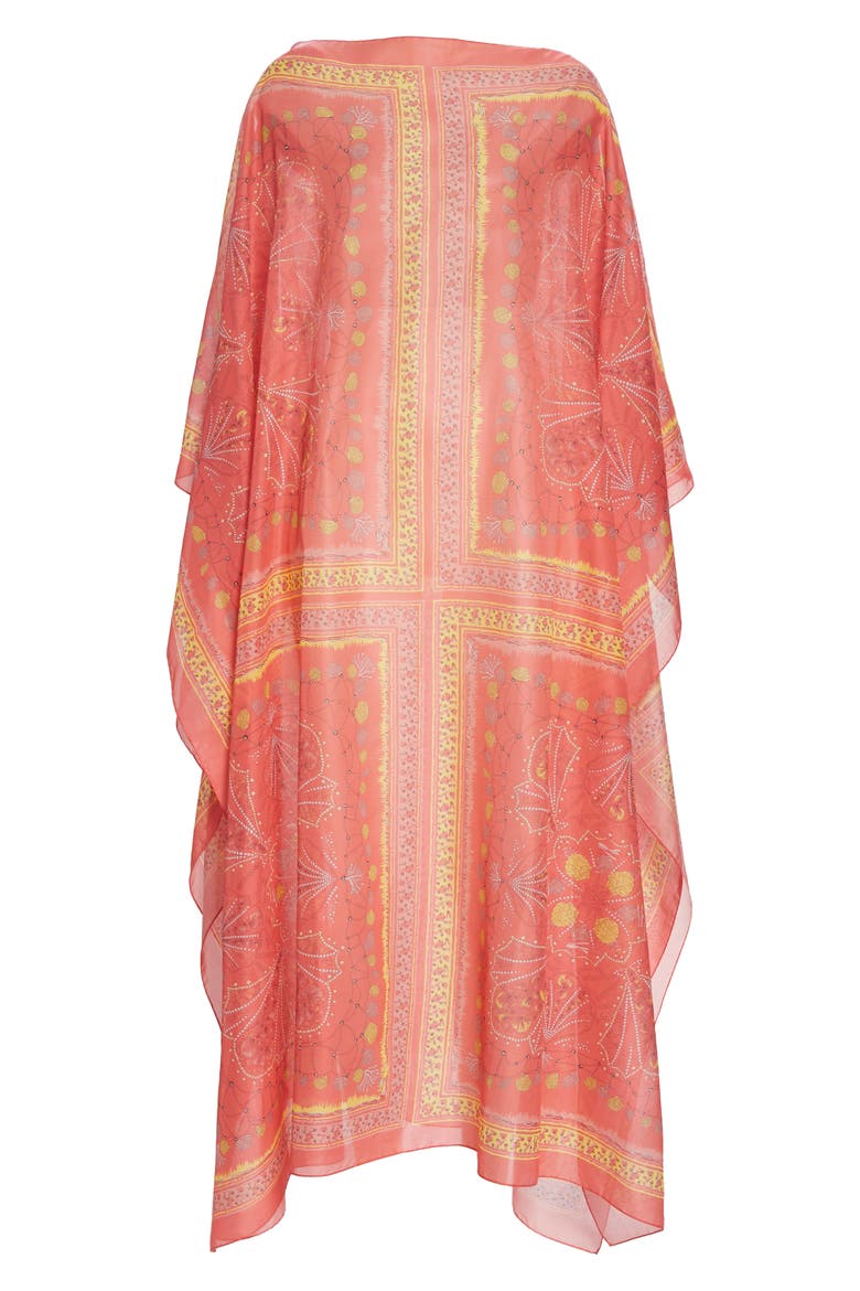 Conch Print Cotton Cover-Up Caftan, Alternate, color, CORAL