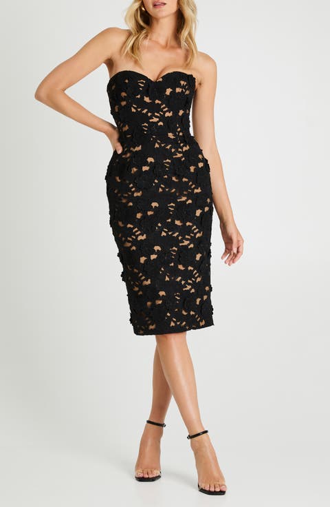 Lina Embroidered Floral Appliqué Strapless Cocktail Sheath Dress