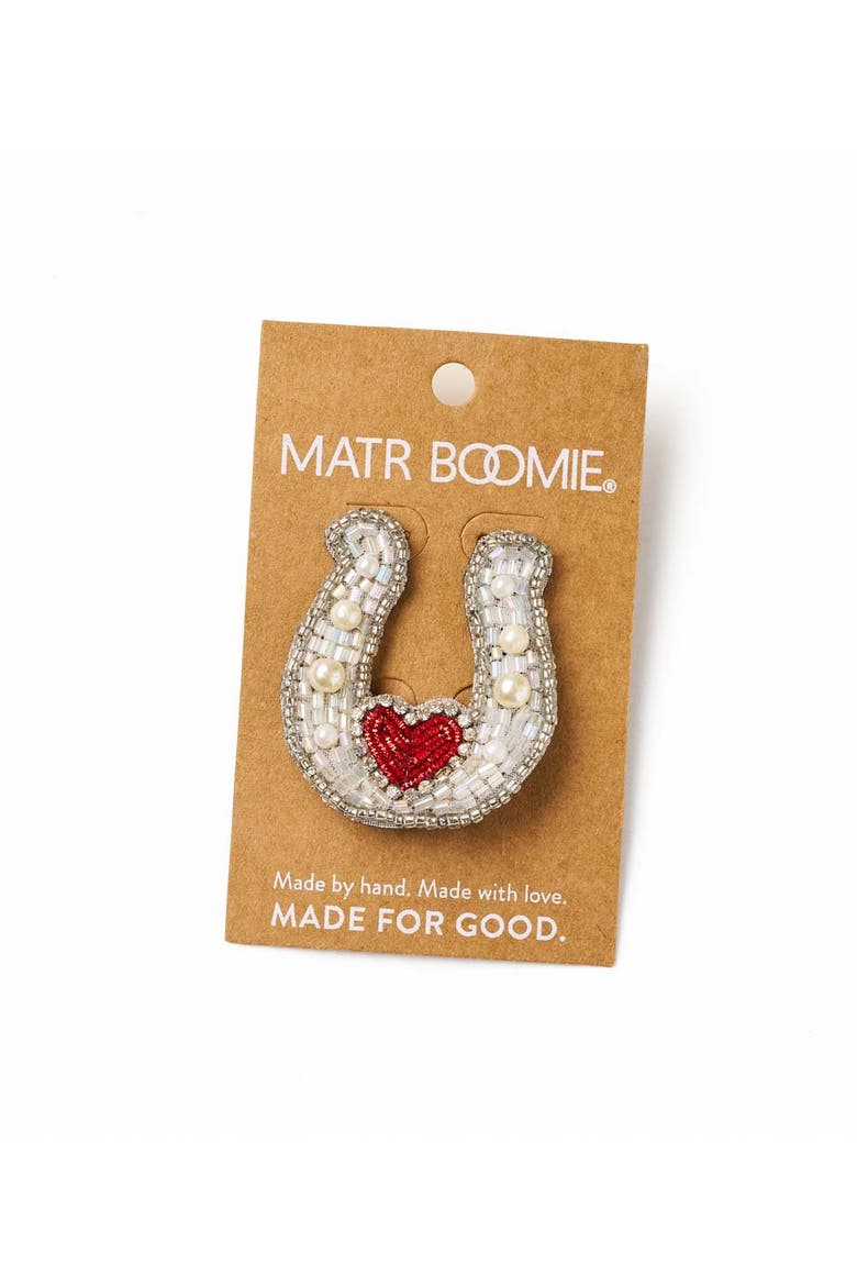 Bala Mani Beaded Horseshoe Brooch Pin, Alternate, color, White