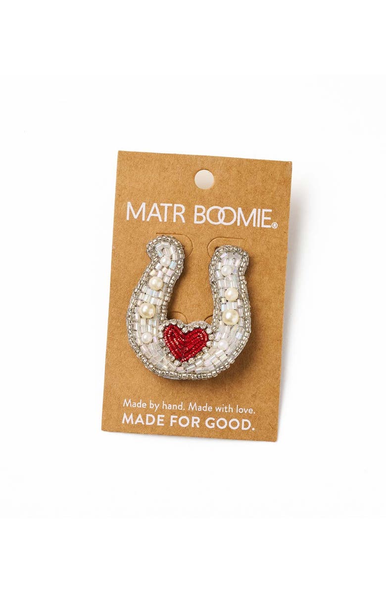 Matr Boomie Bala Mani Beaded Horseshoe Brooch Pin, Alternate, color, White