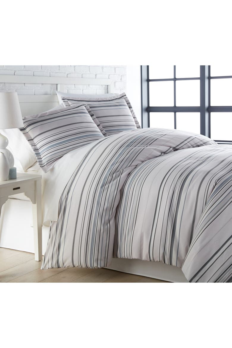 Full/Queen Luxury Collection Premium Oversized Duvet Cover Set - Blue, Main, color, COASTAL STRIPES GREY