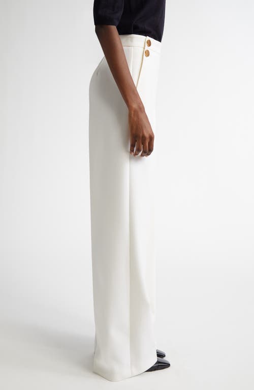 Max Mara Polonia Wide Leg Stretch Virgin Wool Canvas Pants In White