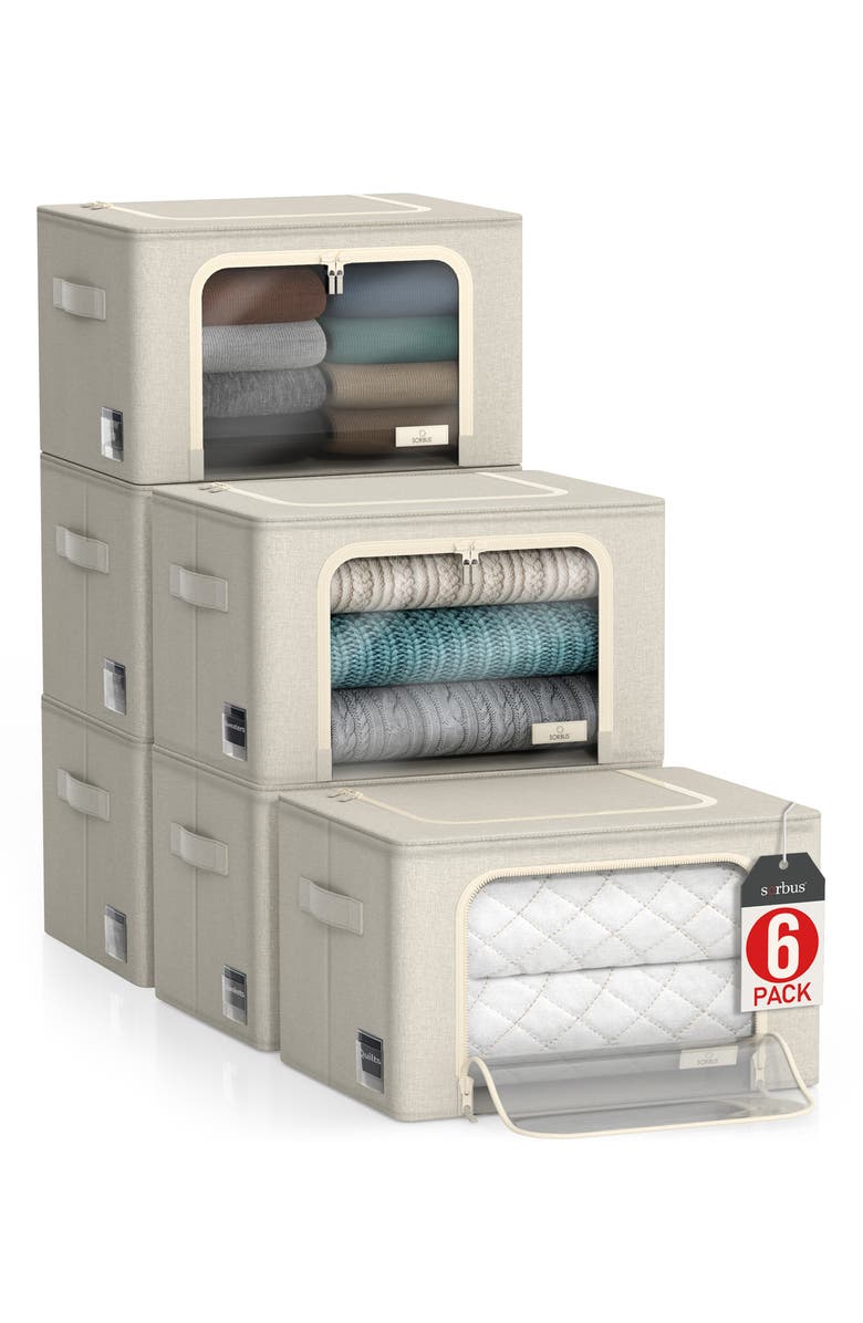 SORBUS 3-Pack Foldable Storage Boxes, Alternate, color, Beige