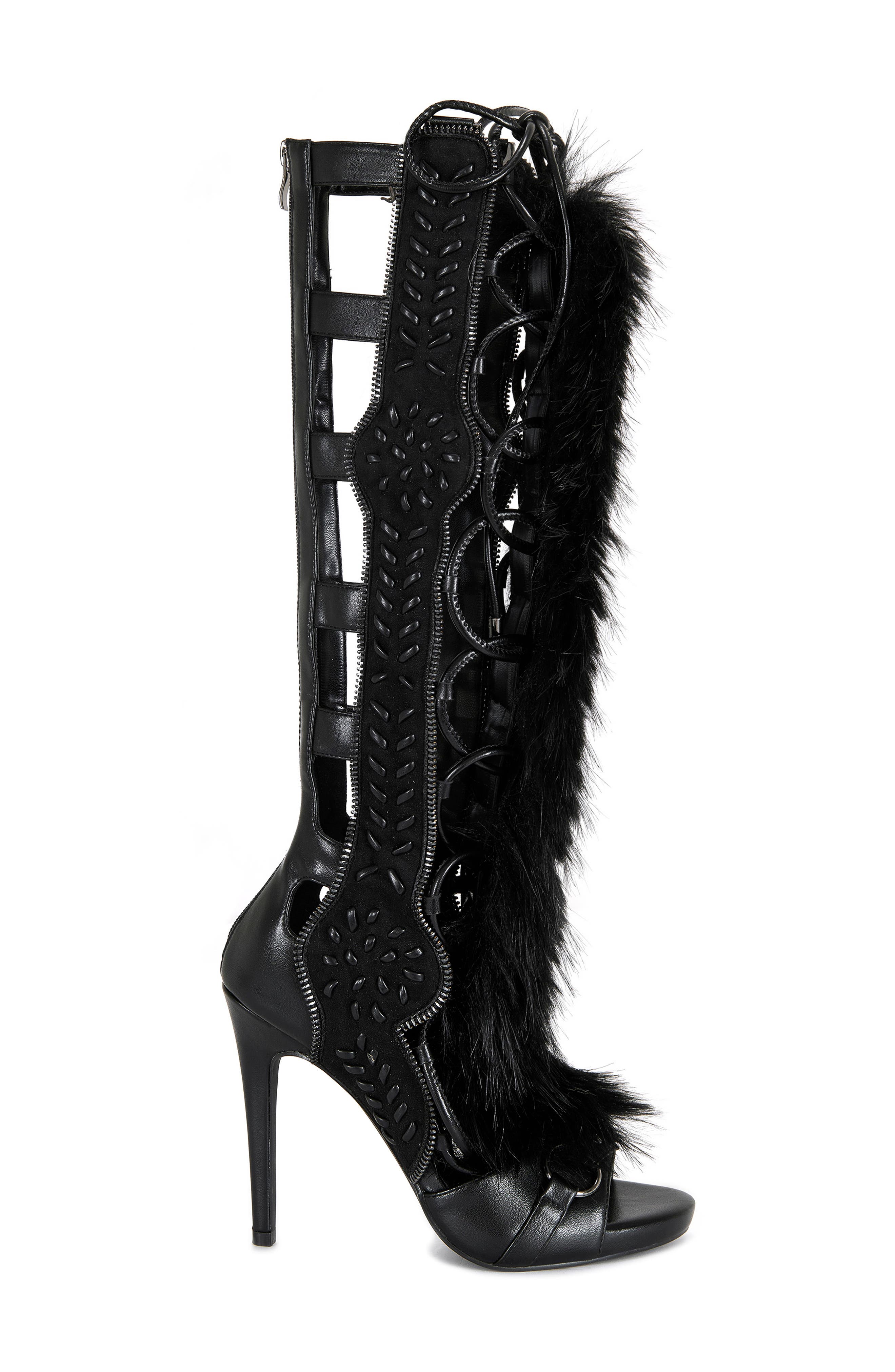 AZALEA WANG Shaine Open Toe Boot, Alternate, color, Black