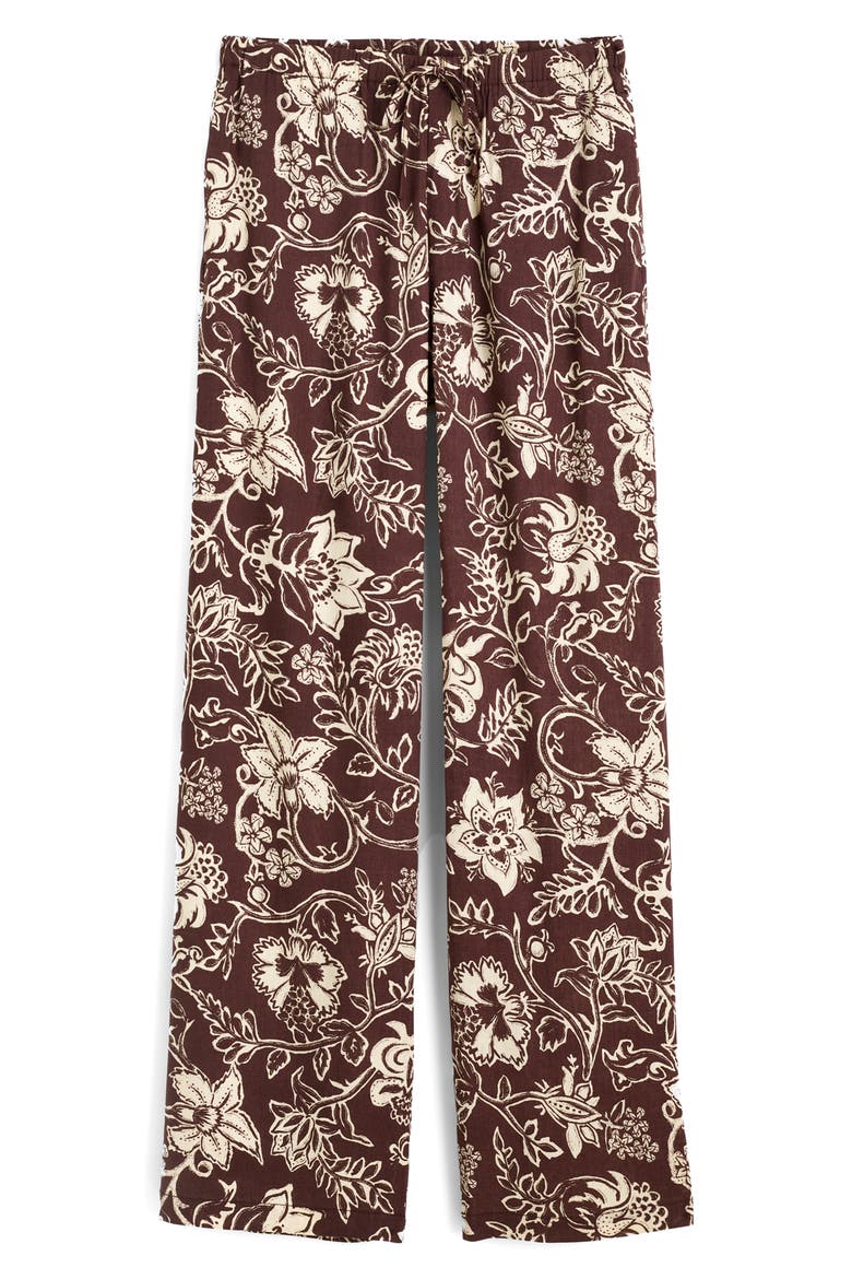 Linen Blend Pull-On Pants, Alternate, color, DARK BROWN