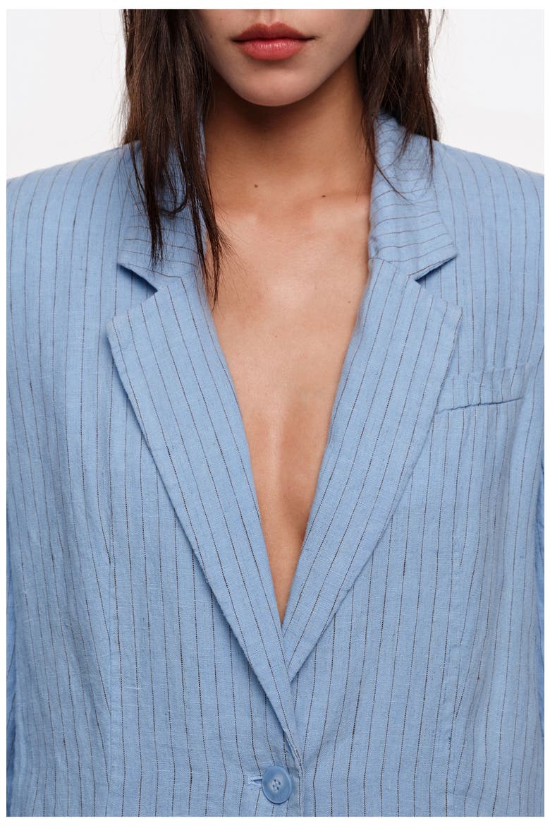Striped Washed Tailored Jacket, Alternate, color, LIGHT BLUE