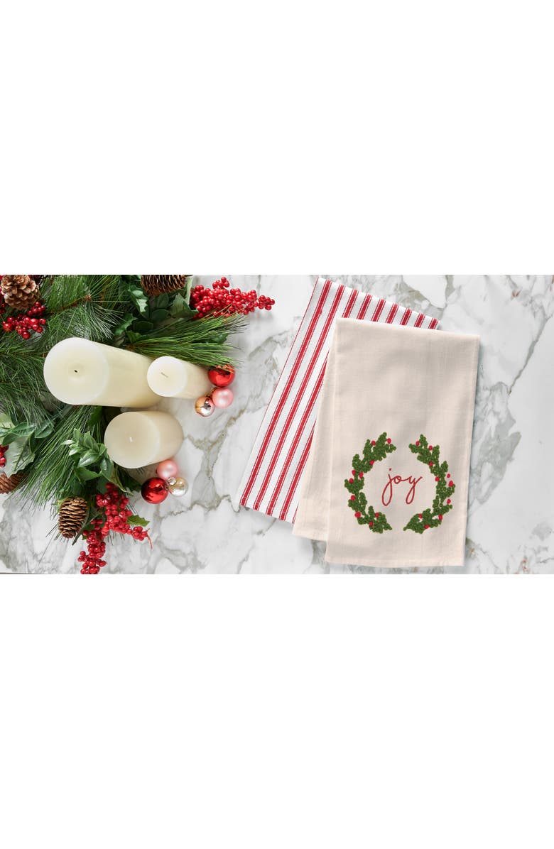 C&F Home Joy Wreath Flour Sack Embroidered Cotton Kitchen Towel, Alternate, color, White