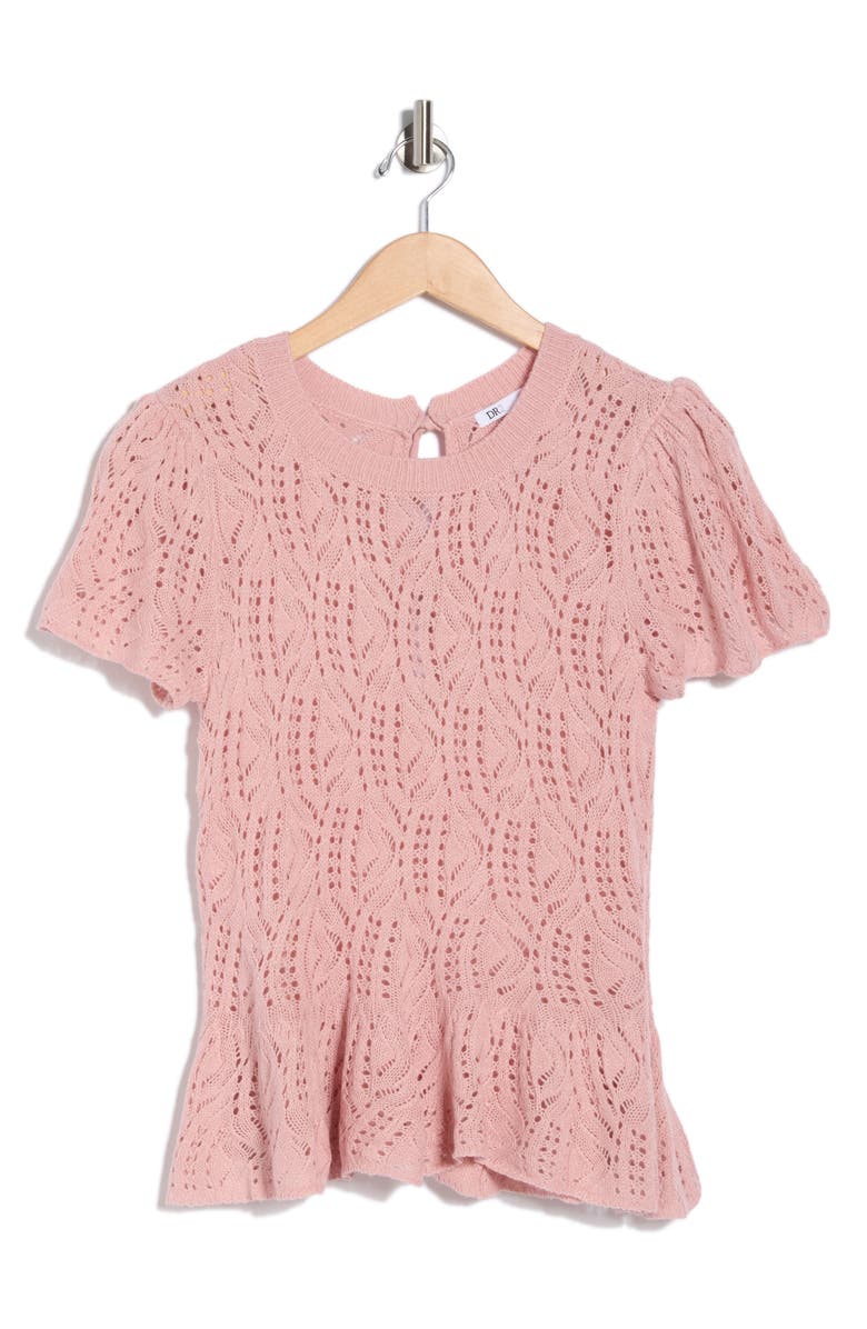DR2 by Daniel Rainn Openwork Peplum Top, Alternate, color, Soft Pink