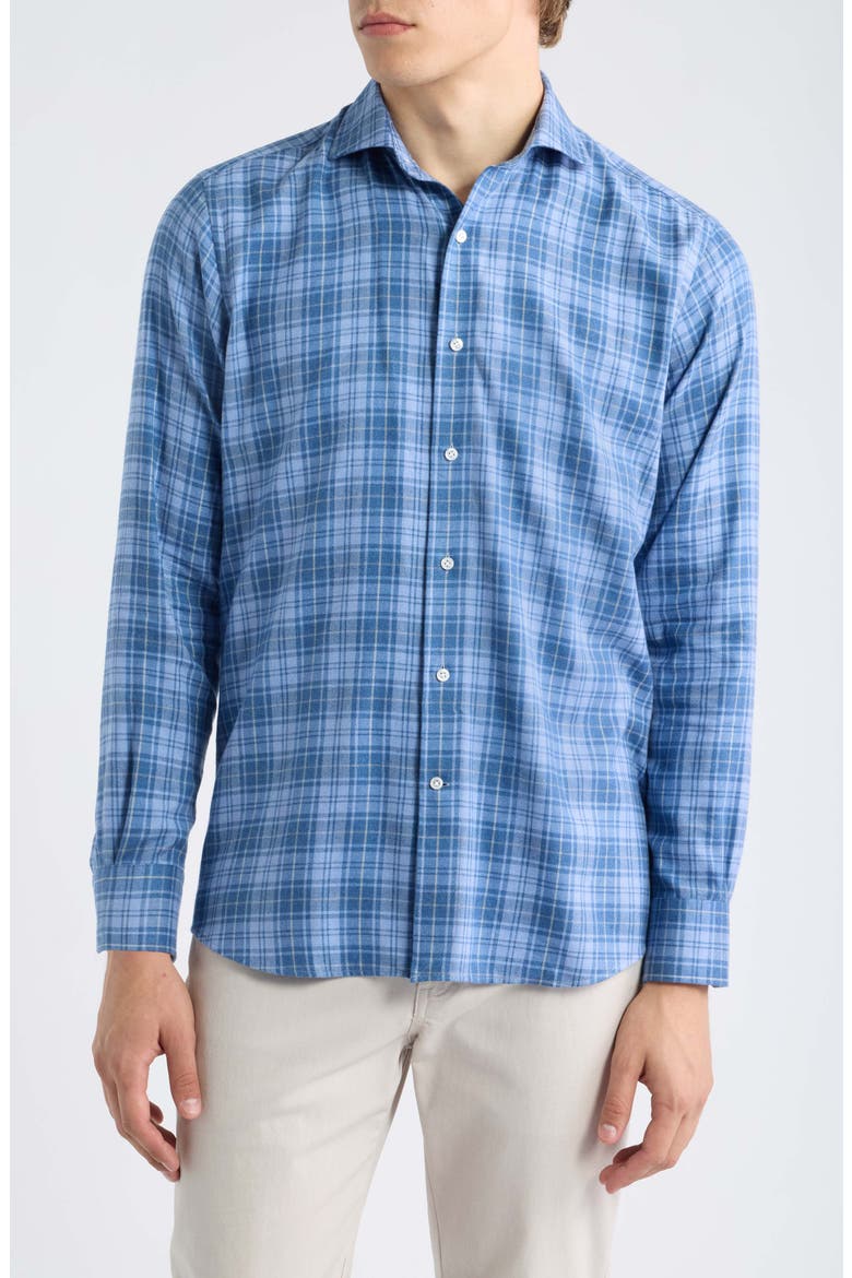 Crown Crafted Plaid Flannel Button-Up Shirt, Main, color, WINDY BLUE