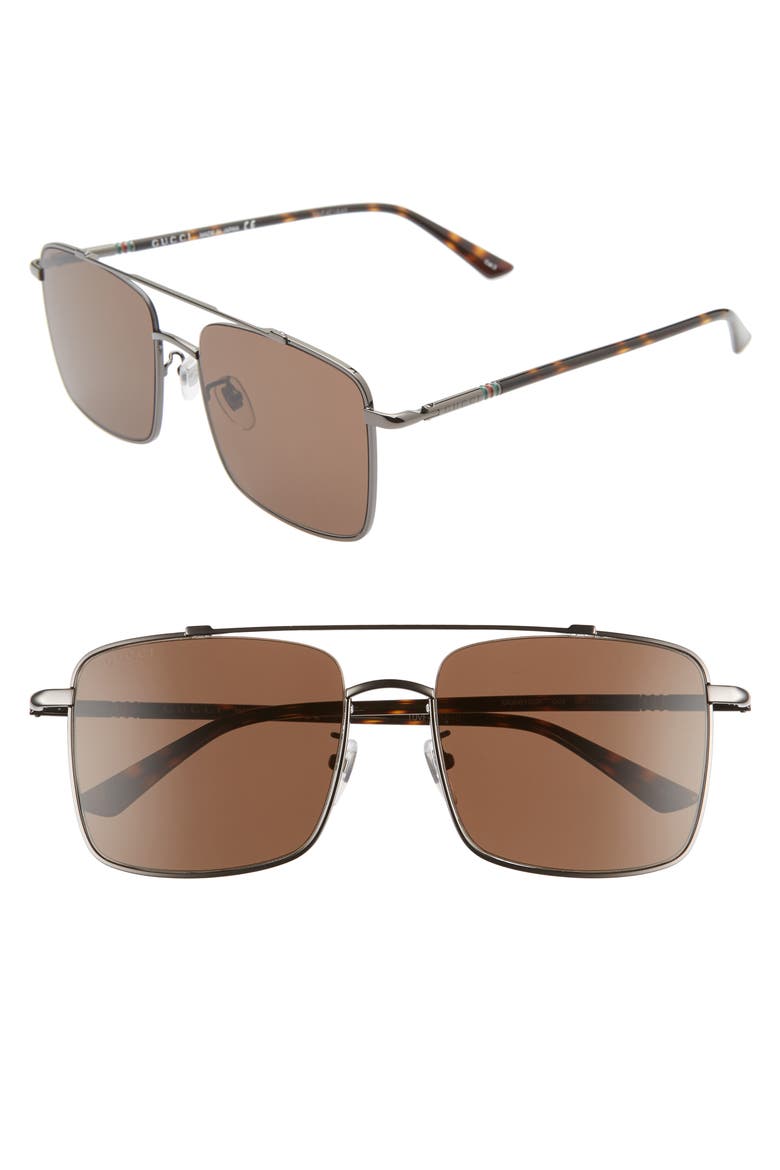 56mm Navigator Square Sunglasses, Main, color, SHINY DARK RUTHENIUM