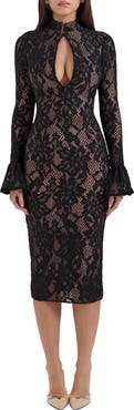 HOUSE OF CB Pierette Long Sleeve Cotton Blend Cocktail Dress