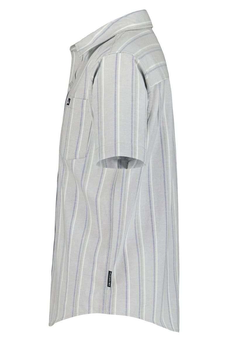 Kids' Island Stripe Short Sleeve Cotton Button-Up Shirt, Alternate, color, QUARRY