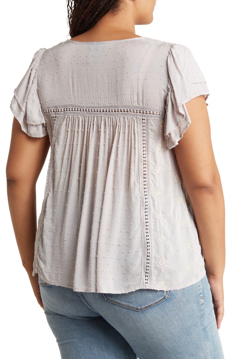 Forgotten Grace Flutter Sleeve Embroidered Swiss Dot Blouse, Alternate, color,