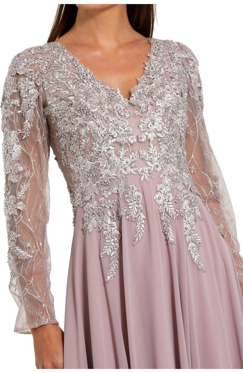 Mac Duggal Women's Floral Embroidered Illusion V-neck A-line Gown, Alternate, color, Vintage Lilac