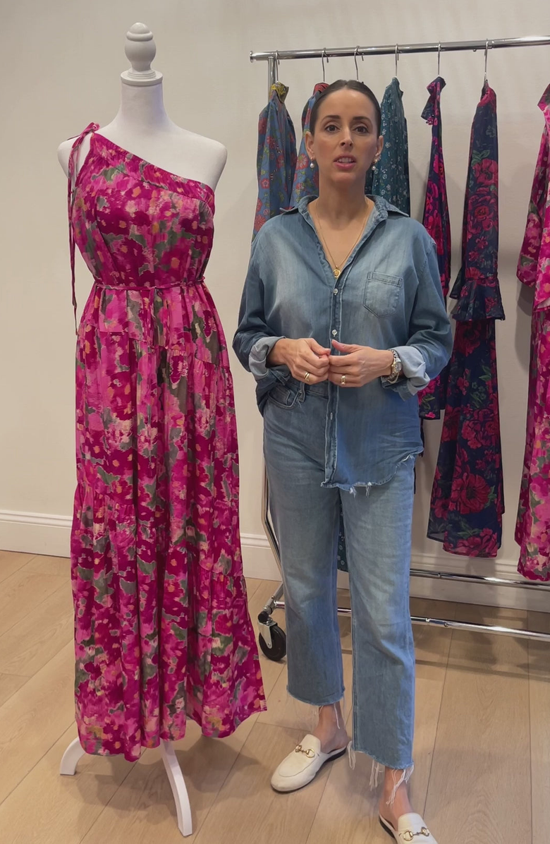 Hermoza Joyce One-Shoulder Belted Tie Maxi Dress, Alternate, color, 