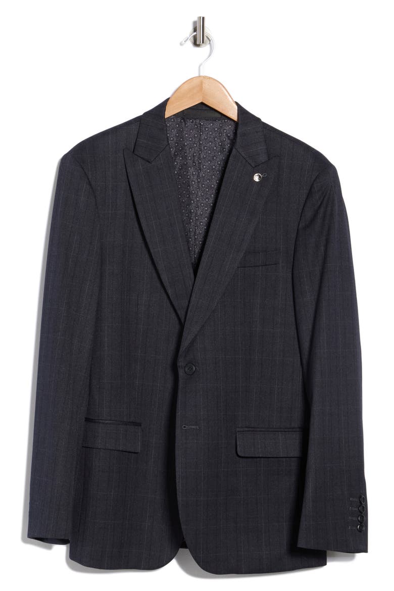 Slim Fit Plaid Blazer, Alternate, color, BLACK