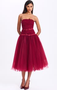 Miss Circle Mabel Drop Waist Layered Mesh Midi Puffy Dress with Bow