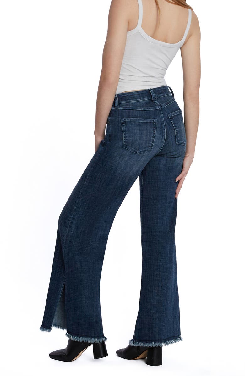 HINT OF BLU Frayed Split Hem Mid Rise Wide Leg Jeans, Alternate, color, Market Blue