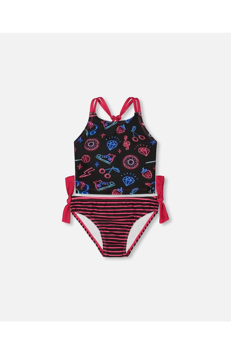 Deux par Deux Little Girl's Printed Two-Piece Swimsuit Black And Blue And Pink Items, Main, color, Black And Blue And Pink Items