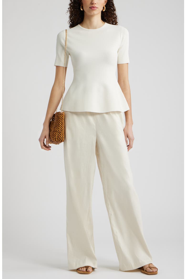 Short Sleeve Peplum Sweater, Alternate, color, IVORY TOFU